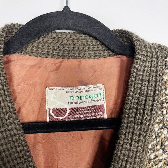 Vintage Donegal Mens Brown Handwoven Tweed Cardigan Sweater Button Front Pockets - Picture 8 of 8